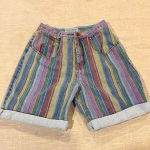 Vintage Made In The Shade Colorful Striped Denim Shorts